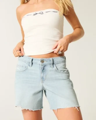 Lage taille, lichtgewassen baggy denim short 5″