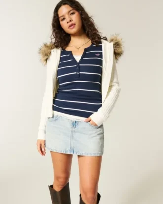 Lage taille lichtgewassen denim minirok