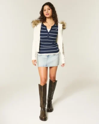 Lage taille lichtgewassen denim minirok
