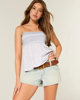 Lage taille lichtgewassen denim minishort