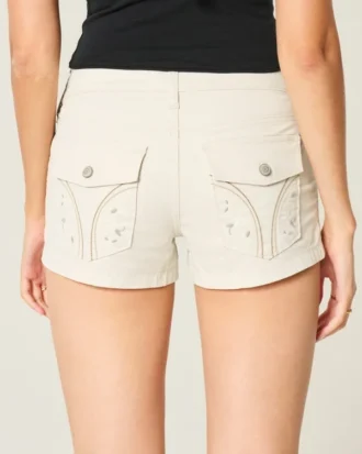 Lage taille popeline korte broek met bloemenprint op de achterzak