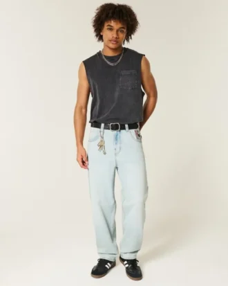 Lichte wassing Skater Baggy Jeans met speelkaartprint