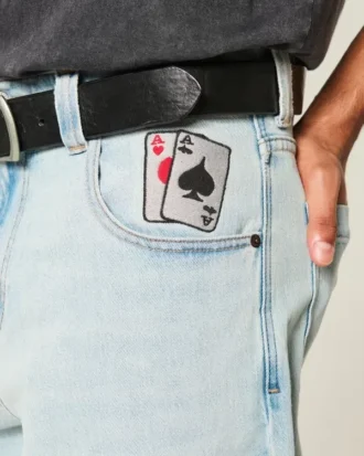 Lichte wassing Skater Baggy Jeans met speelkaartprint