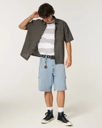 Lichtgewassen baggy denim schildersshort