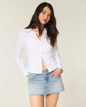 Lichtgewassen denim minirok met studs