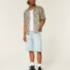 Lichtgewassen denim short met grafisch patroon en superbaggy pasvorm