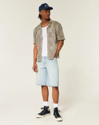 Lichtgewassen denim short met grafisch patroon en superbaggy pasvorm