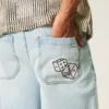 Lichtgewassen denim short met grafisch patroon en superbaggy pasvorm