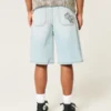Lichtgewassen denim short met grafisch patroon en superbaggy pasvorm