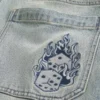 Lichtgewassen geborduurde Dice Skater Baggy Jeans Lichtgewassen geborduurde Dice Skater Baggy Jeans