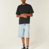 Lichtgewassen versierde superbaggy denim short Lichtgewassen versierde superbaggy denim short