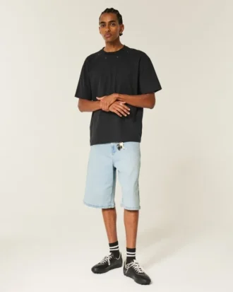Lichtgewassen versierde superbaggy denim short