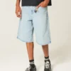 Lichtgewassen versierde superbaggy denim short Lichtgewassen versierde superbaggy denim short