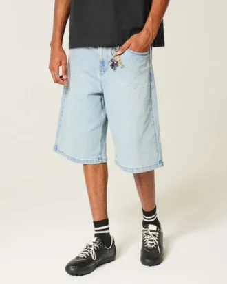 Lichtgewassen versierde superbaggy denim short