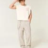 Linnenmix flexibele taille baggy broek Linnenmix flexibele taille baggy broek