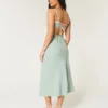 Linnenmix midi-jurk met open rug
