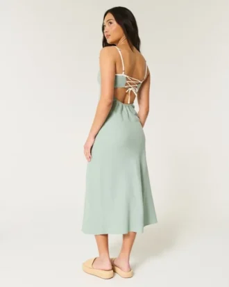 Linnenmix midi-jurk met open rug