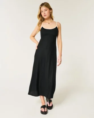 Linnenmix midi-jurk met open rug