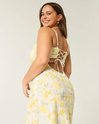 Linnenmix midi-jurk met open rug