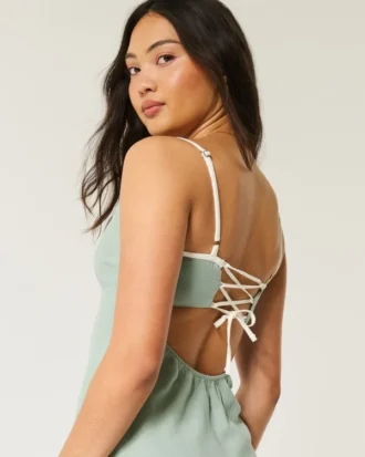 Linnenmix midi-jurk met open rug