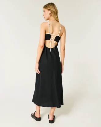 Linnenmix midi-jurk met open rug