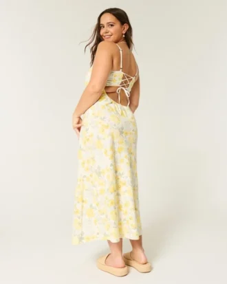 Linnenmix midi-jurk met open rug