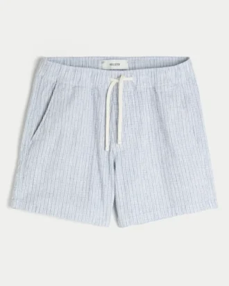 Linnenmix seersucker short tot halverwege het bovenbeen