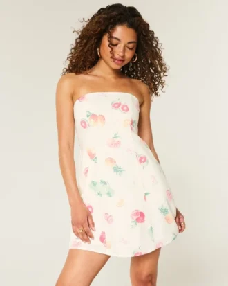 Linnenmix strapless mini-jurk
