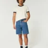 Losse denim short boven de knie Losse denim short boven de knie