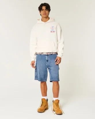 Medium gewassen baggy denim shorts