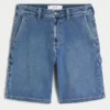 Medium gewassen baggy denim shorts