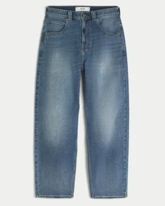 Medium gewassen skaterbaggyjeans met geborduurde haaientekening