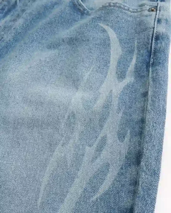 Medium Wash Flame Graphic Baggy Jeans Medium Wash Flame Graphic Baggy Jeans