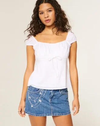Medium Wash geborduurde ketting denim minirok