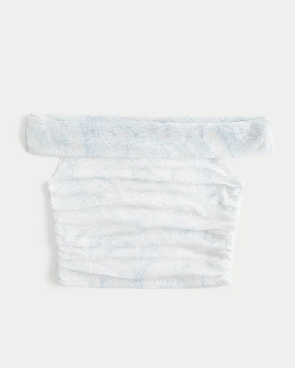 Mesh omslagtop met blote schouders Mesh omslagtop met blote schouders