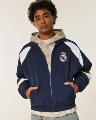 Met fleece gevoerde Real Madrid CF grafische trainingsjas