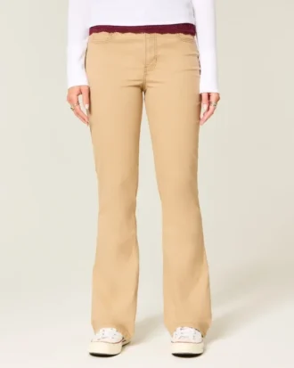 Mid-rise kaki bootcut jeans