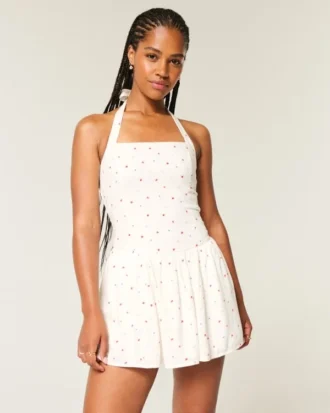 Mini-jurk met halternek en lage taille