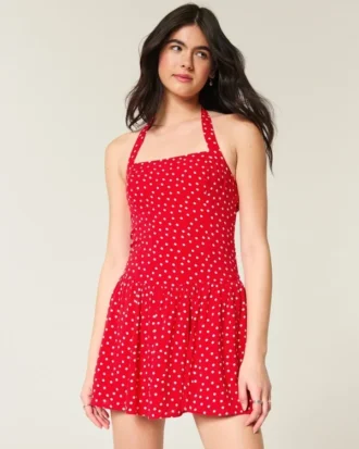 Mini-jurk met halternek en lage taille