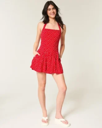 Mini-jurk met halternek en lage taille
