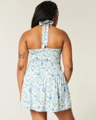 Mini-jurk met halternek en verlaagde taille