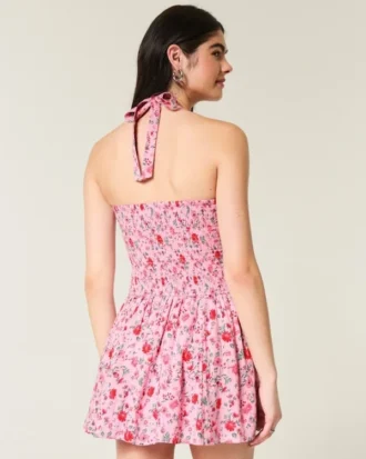 Mini-jurk met halternek en verlaagde taille