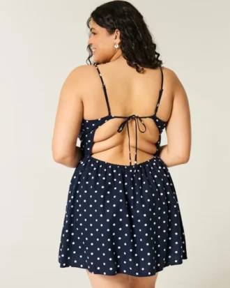 Mini-jurk van linnenmix met open rug