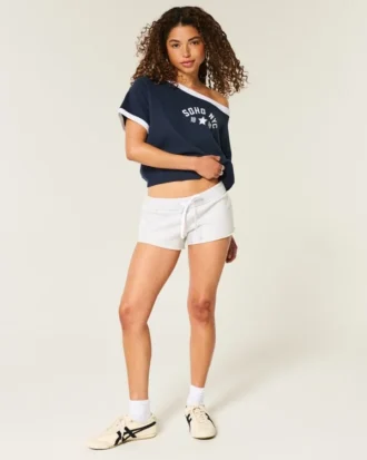 Mini-short met fleece en strepen aan de zijkant