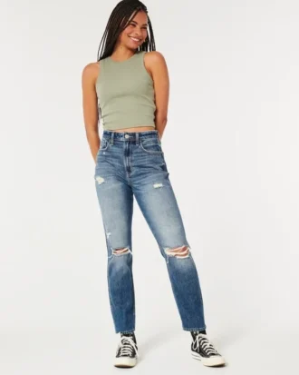 Mom-jeans met ultrahoge taille en medium wassing