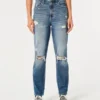 Mom-jeans met ultrahoge taille en medium wassing Mom-jeans met ultrahoge taille en medium wassing