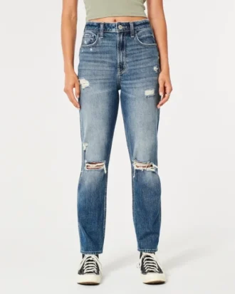 Mom-jeans met ultrahoge taille en medium wassing