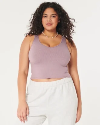Naadloze geribbelde tanktop met V-hals