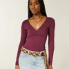 Naadloze wikkelblouse met lange mouwen