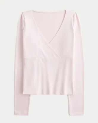 Naadloze wikkelblouse met lange mouwen